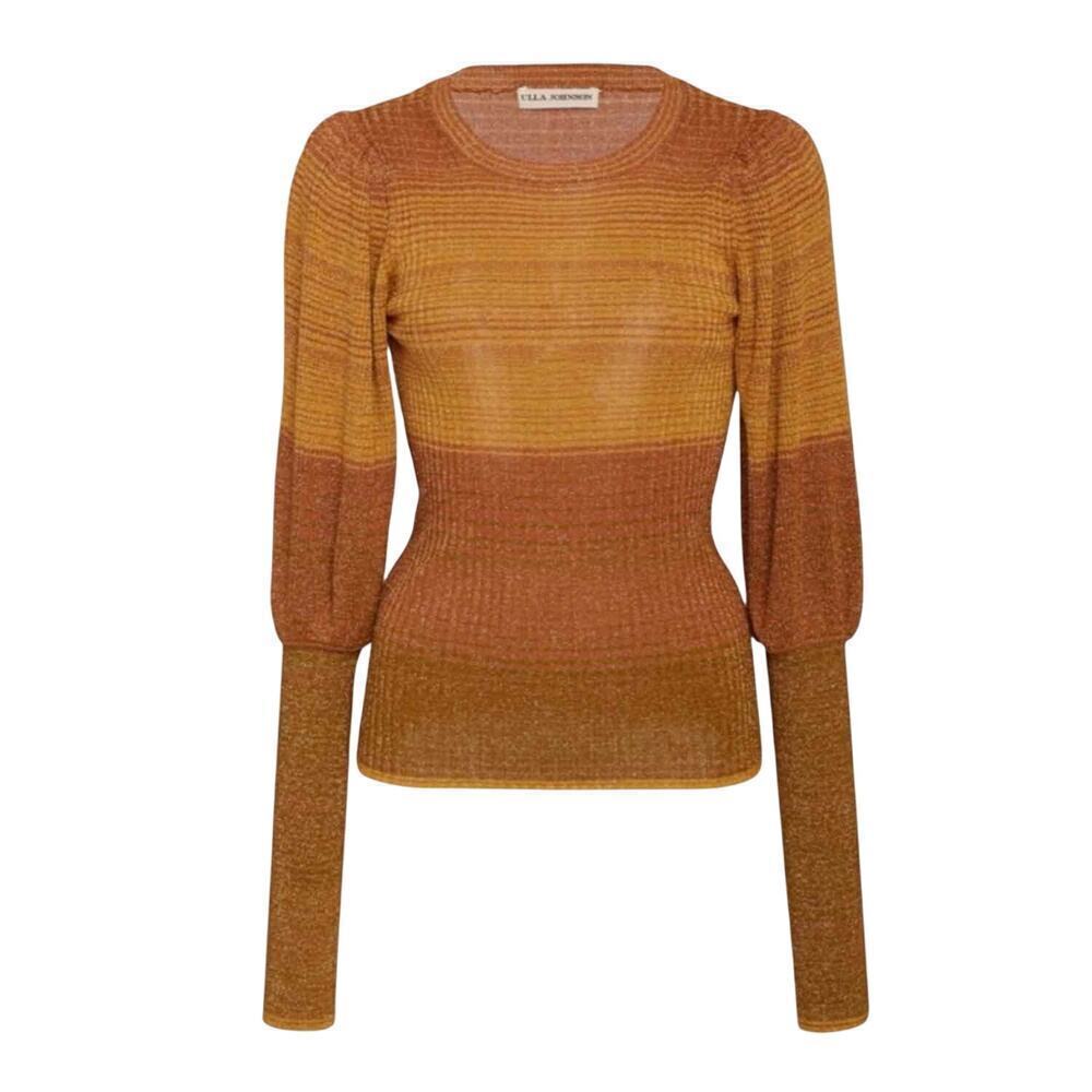 Ulla Johnson Dax Puff Sleeve Crew Neck Ribbed Metallic Ombre Gold Small